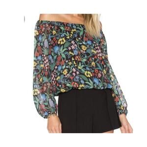 Alice + Olivia Alta Peasant Top Black Floral Chelsea Wildflower Off Shoulder XS